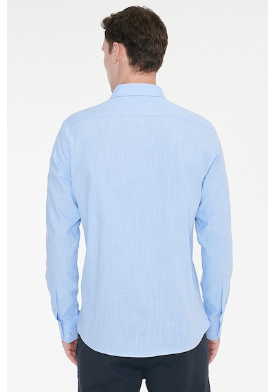 AC&Co / Altınyıldız Classics Tailored Slim Fit Dar Kesim Düğmeli Yaka %100 Pamuk Erkek Gömlek Mavi
