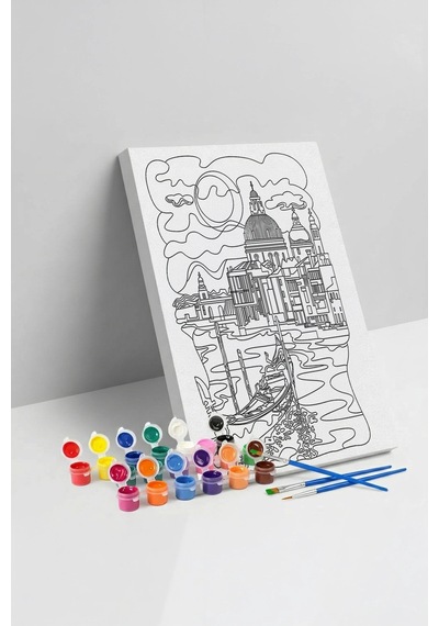 Venedik Manzaralı Mandala Tuval Boyama Seti 40x50 Cm