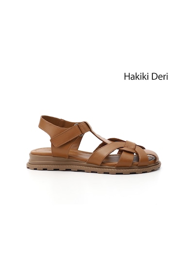 Gönderi(R) Gönderi R Taba Antik Cırt Bantlı Burnu Kapalı Hakiki Deri Sandalet Taba