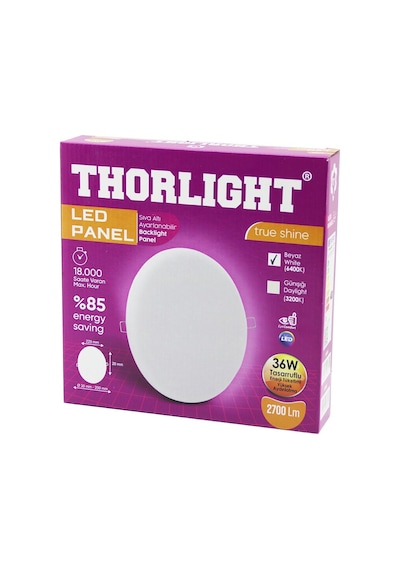 Thorlıght S-236 36w 22cm Beyaz Led Panel Sıva Altı Ayarlı Mandallı 6400k - 2700lm - 18000 Saat - 2835 Smd 4887 Renkli