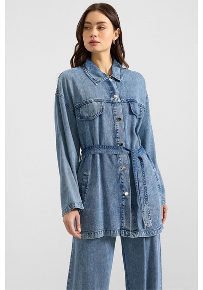 Olcay Çıt Çıt Kapamalı Soft Denim Ceket Pantolon İkili Takım Mavi 9398-tk
