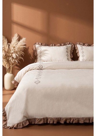 Damask Flora %100 Pamuklu Nevresim Takımı - 4 Parça Bej