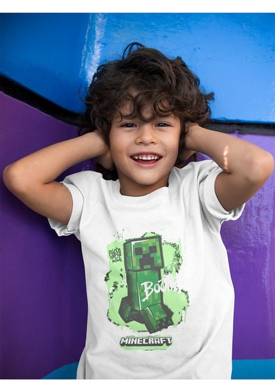 Sevbano Creeper Baskılı Unisex Oyun Çocuk Tişört 1-12 Yaş Beyaz