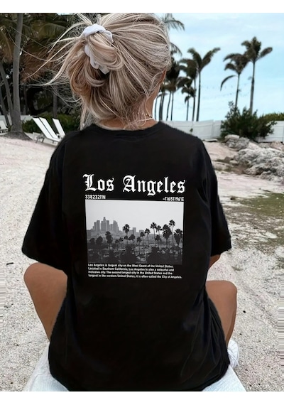 Uyguntarz Çocuk Los Angles Baskılı Pamuklu Tshirt Siyah