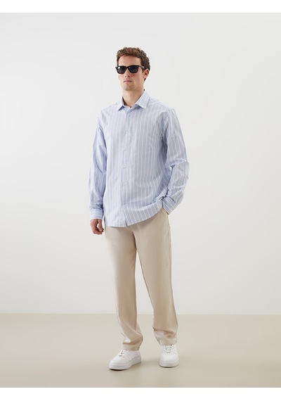 Lcw Vision Mavi Regular Fit Kısa Kollu Çizgili Oxford Erkek Gömlek