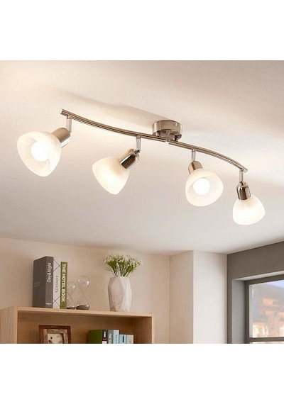 Rsylight 4 Lü İnox 180 Derece Hareketli Beyaz Camlı Modern Dekoratif Avize Siyah