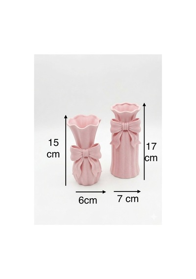 3d Baskı Teknolojisiyle Üretilmiş Minimal İkili Fiyonk Detaylı Dekoratif Vazo Seti Pembe