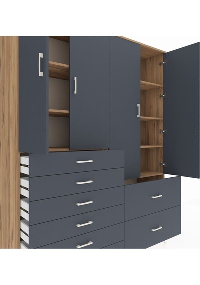 Hyperion Gardrop 7 Raflı 8 Çekmeceli 4 Kapaklı 176x44x221 Çam-antrasit Beyaz Hyperion Gardrop 7 Raflı 8 Çekmeceli 4 Kapaklı 176x44x221 Çam-antrasit Beyaz