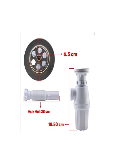 Lavabo Sifonu Körüklü Sökülebilir Tas'lı Mutfak Banyo Evye Pis Su Gideri Borusu Plastik 38 Cm. Diğer