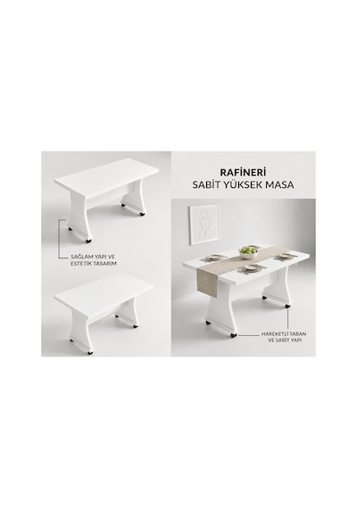 Stone Çok Amaçlı Masa Yemek Masası Mutfak Masası Beyaz