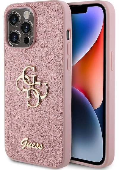 Apple Uyumlu iPhone 14 Pro Max Kılıf Guess Lisanslı 4g Büyük Metal Logolu Glitter Kapak Siyah