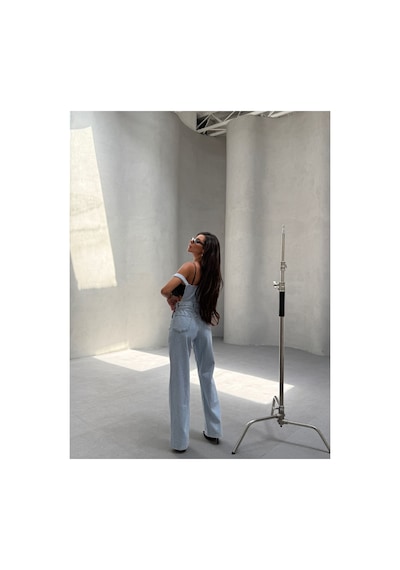 Kene Jeans Bol Paça Buz Kar Bahçıvan Kot Tulum Buz Kar