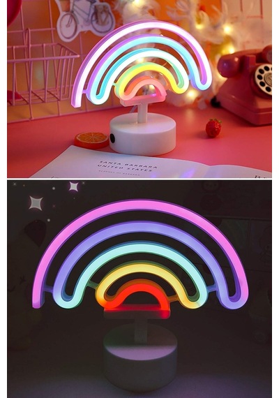 Plastik Gökkuşağı Neon Led Işık Dekoratif Renkli Masaüstü Ve Ambiyans Aydınlatması Siyah