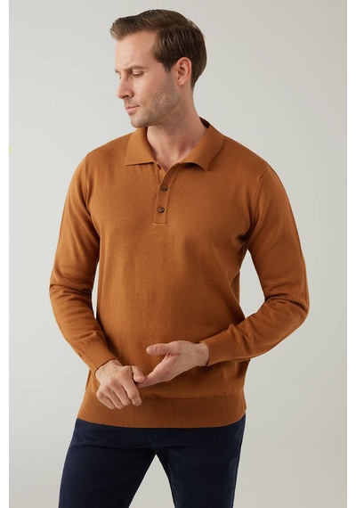 Erkek Hardal Pamuklu Polo Yaka Triko