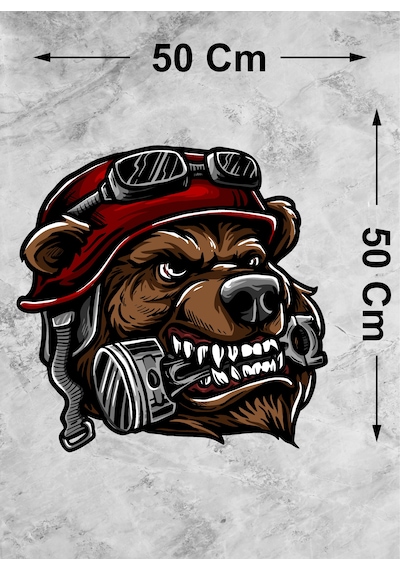 Kasklı Motorcu Köpek Sticker Kızgın Motorcu Kurt Köpek Motosiklet Kask Oto Araba Sticker - 00300 50x50 Cm