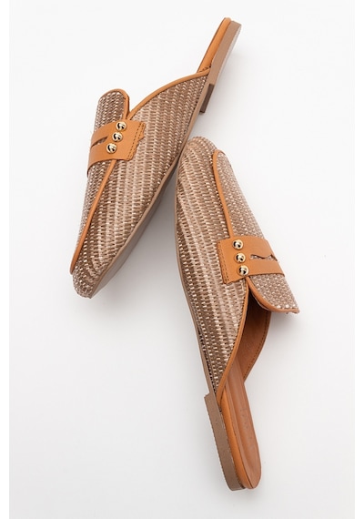 Luvishoes 165 Hakiki Deri Kahve Hasır Kadın Terlik Kahverengi