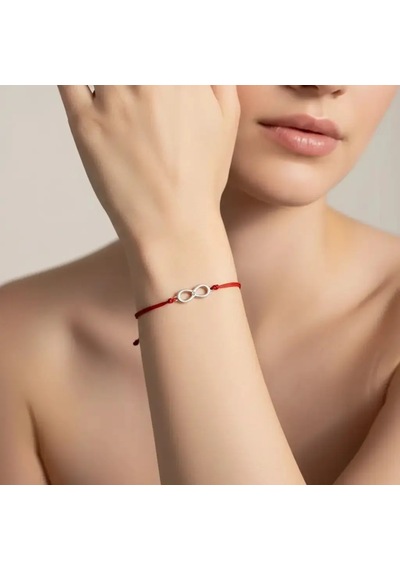 G&a Jewels - Sonsuzluk - 925 Ayar Gümüş 0.01ct Pırlanta Taşlı Kırmızı İpli Bileklik Gümüş - Kırmızı