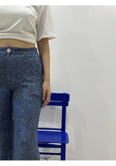 Touche Denim Efektli Payet Pantolon Mavi