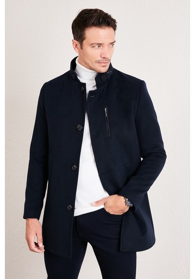 Buratti Slim Fit Düğmeli Dik Yaka Kaşe Erkek Kaban 5840099 Lacivert