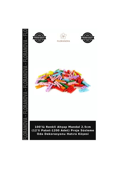 100'lü Renkli Ahşap Mandal 2.5cm 12'li Paket-1200 Adet Proje Süsleme Oda Dekorasyonu Hatıra Köşesi