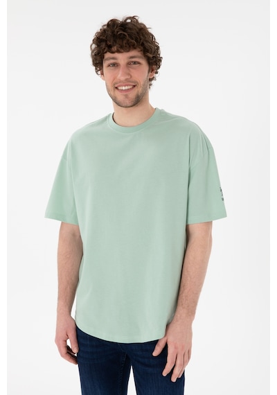 U.S. Polo Assn. Erkek Long Fit Bisiklet Yaka Su Yeşili Basic Tişört 50305988-VR048