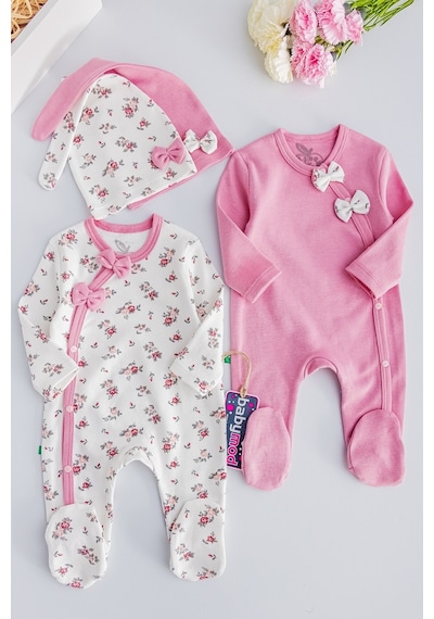 Babymod Kız Bebek Tulum Çiçek Desenli Ikili Uzun Kollu Tulum Takım