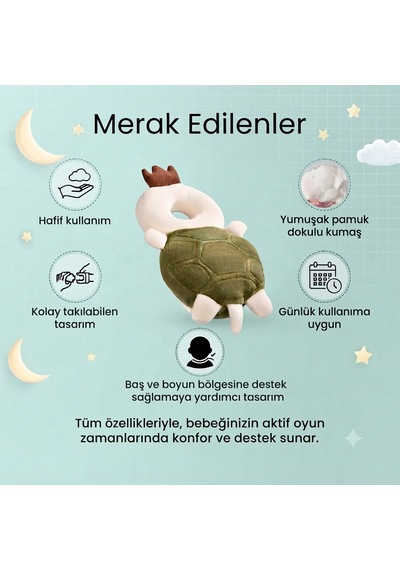 İlk Adım Güvenlik Yastığı Bebek Kafa Koruma Boyun Destek Minderi Kaplumbağ