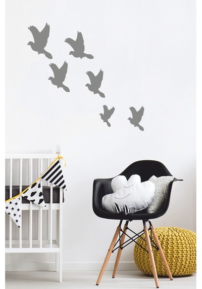 Kuşlar Duvar Sticker 6 Lı - Home Sticker - Duvar Sticker Gri