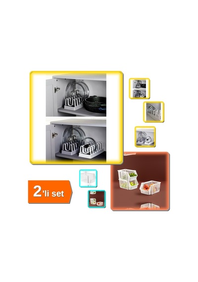 6 Bölmeli Tencere Kapak Rafı Organizeri + Katlı Düzenleyici - Kat Kat Düzenleyici - 2li Set W3a6p1 Belirtilmemiş