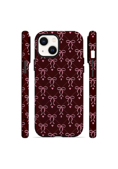 Velvoria Valestra Burgundy Bow Grid Apple iPhone Uyumlu 15 Darbe Korumalı Kılıf Valestra Select - Burgundy Bow Grid