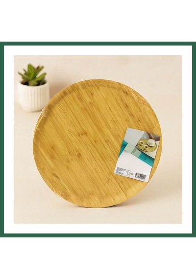 Bezos 38 Cm Yuvarlak Bambu Servis Tepsisi Sunum Tahtası Bzs01