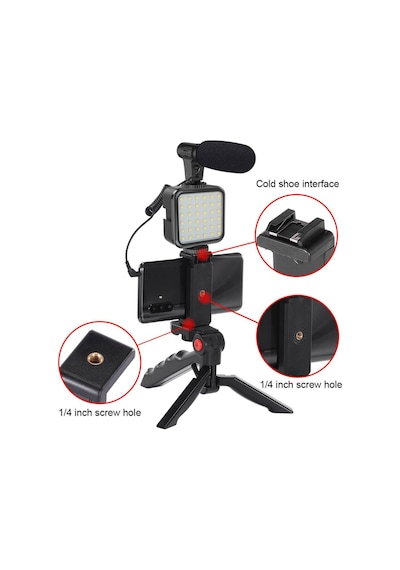 Profesyonel Vlogging Seti Video Kiti Tripod Mikrofon Led Işık Tel