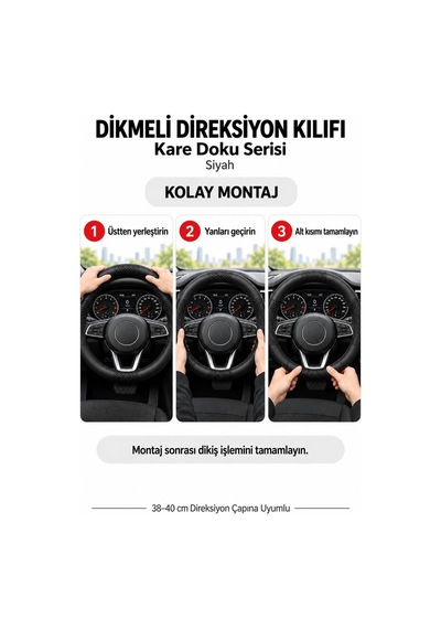 Trobus Ford Transit Connect 2024 Ve Sonrası Uyumlu Dikmeli Direksiyon Kılıfı Kare Doku Siyah