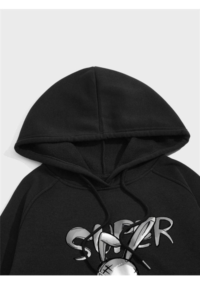 Altamira Tavşan Baskılı Oversize Kapüşonlu Sweatshirt 001