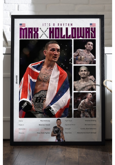 Max Holloway Ufc Siyah Ahşap Çerçeveli Poster, Dekoratif Dövüş Duvar Tablosu