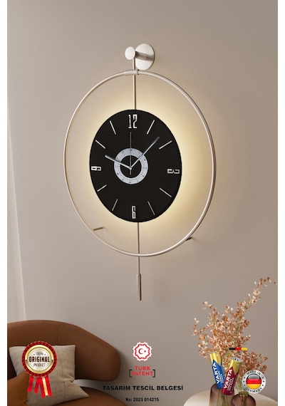 MetaQuartz Aksesuar  (40*60 cm)  Mat Gümüş Siyah Göbekli E X C L U S I V E-pilli Led Krom