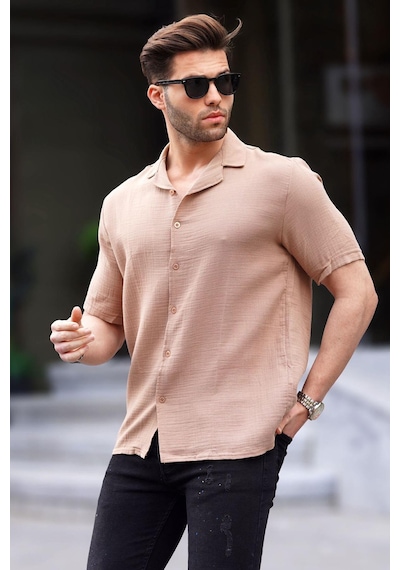 Madmext Camel Kısa Kollu Erkek Gömlek 6706 Camel