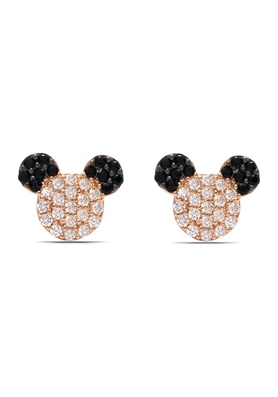 Kız Çocuk Mickey Mause 925 Ayar Gümüş Küpe Siyah