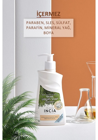 INCIA %100 Doğal Sıvı Kastil Sabunu Yoğun Nemlendirici Zeytinyağlı 10 Bitkisel Değerli Yağ Vegan 250 ML