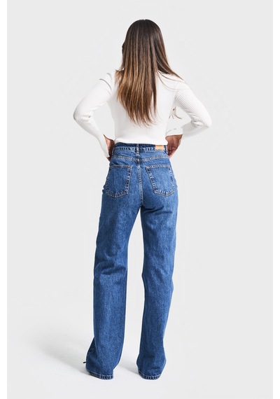 Itsbasic Kadın Mavi Renk Doris 2w5-5 Straight Fit Yüksek Bel %100 Koton İç Boy 80cm Denim Jean Mavi1