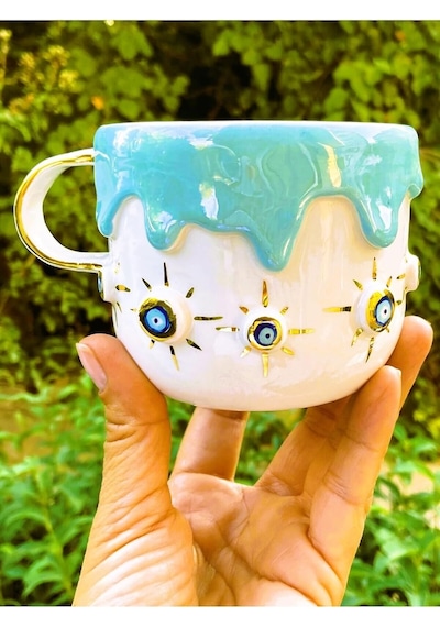 Premium Kalite 24 Ayar Altın Kaplama El Yapımı Kupa 300 Ml Nazarlı Kupa Evil Eye Mug 30err Beyaz - Çok Renkli Premium Kalite 24 Ayar Altın Kaplama El Yapımı Kupa 300 Ml Nazarlı Kupa Evil Eye Mug 30err Beyaz - Çok Renkli