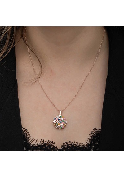 Gümüş Rose Renkli Çiçek Kişiye Özel Kadın Kolye Rose
