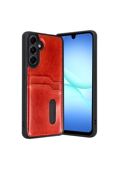 Samsung Galaxy A37 5g Sara Kartvizitli Deri Kılıf - Kırmızı renkli