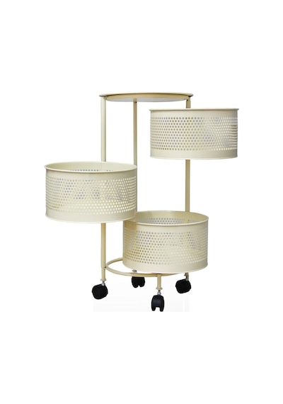 River World Tekerlekli Rengi Krem Açılabilen 3 Katlı Çok Amaçlı Metal Raf Mutfak, Balkon, Kiler Çok Renkli