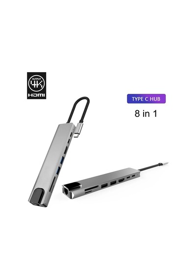 Ally 8 Port Usb 8in1 3.0 Type-c Hdmi 3xusb+2 Pd Rj45 Hub Adaptör Çoklayıcı Tf Sd Kart- 5775