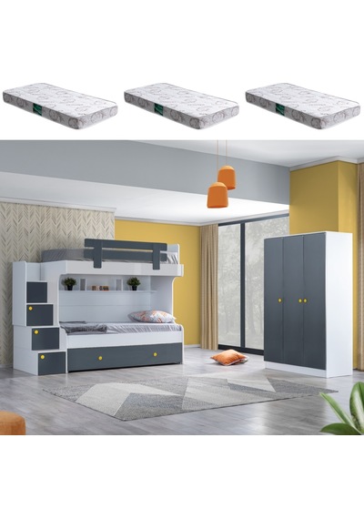 Ranza, Metris Yavrulu Ranza 3 Kapaklı Dolap 3 Adet Comfort Yatak 90 X 190 CM