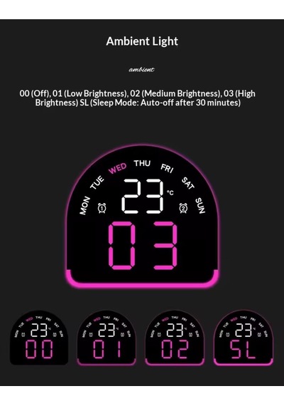 Led Dijital Alarm Saati Sıcaklık Tarih Gün Göstergeli Ortam Aydınlatmalı Çift Ekranlı Masa Saati Gece Lambası Usb Ve Pil Mor