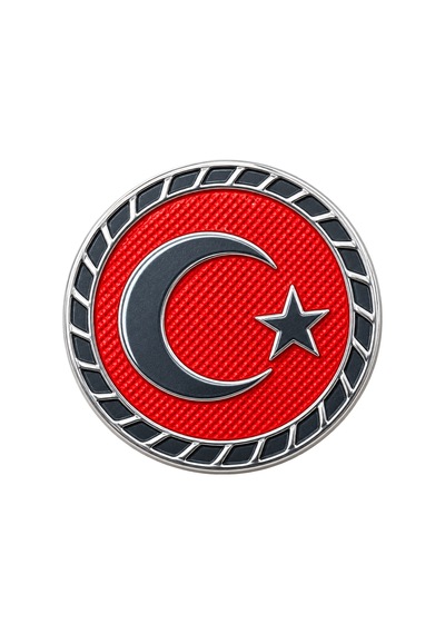Rozet Türk Bayrağı Yuvarlak Gümüş Detay Sarı