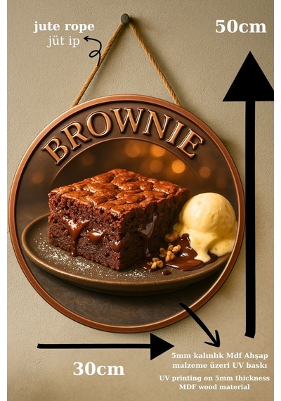 Brownie Temalı İpli Ahşap Kapı Duvar Süsü, Pastane, Tatlı Dükkanı, Cafe Tablo Dekoru