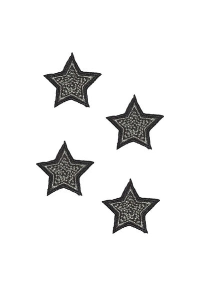 Ütü Ile Yapışan Arma - Patch - Gümüş Siyah Renk Yıldız Modeli 4 Adet 4,5cm X 4,5cm - 298820962